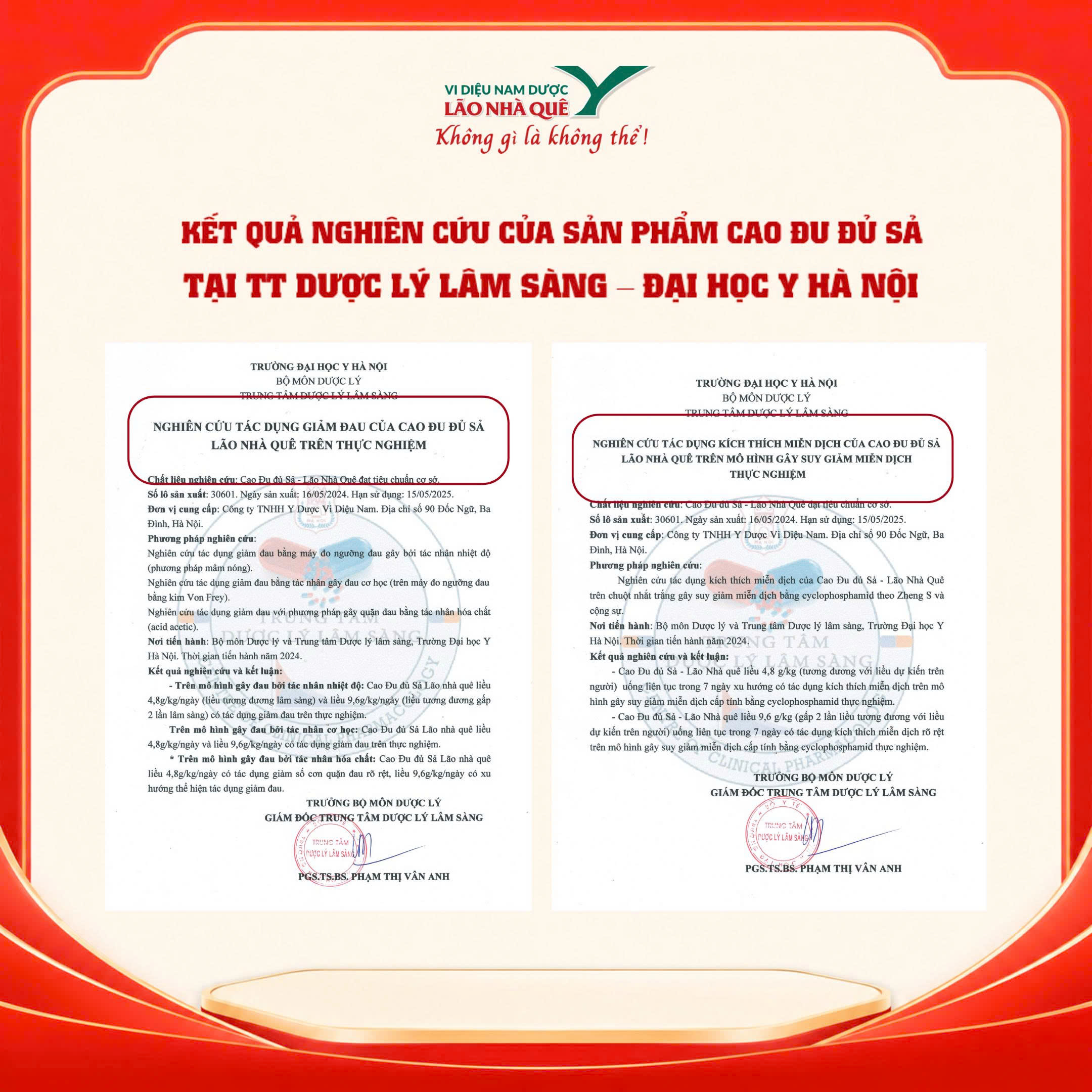 Chứng nhận nghiên cứu Cao Đu Đủ Sả